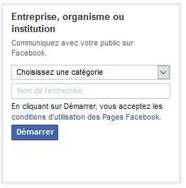 Choix secteur d'activité page Facebook 
