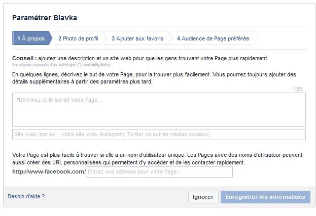 Parametrage page facebook professionnelle