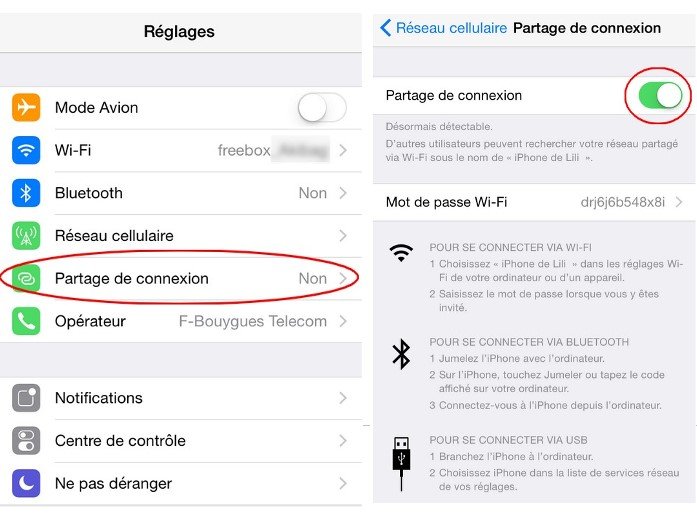 Partage de connexion sur iphone